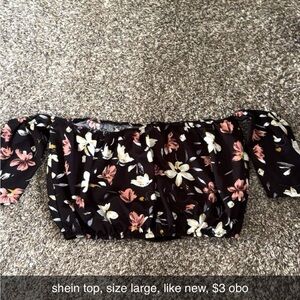 SHEIN Floral Off-Shoulder Blouse - Black and Pink